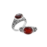 Sterling Silver beautiful ring with Garnet Quartz handcrafted in Bali, Indonesia with ornate silver detailing